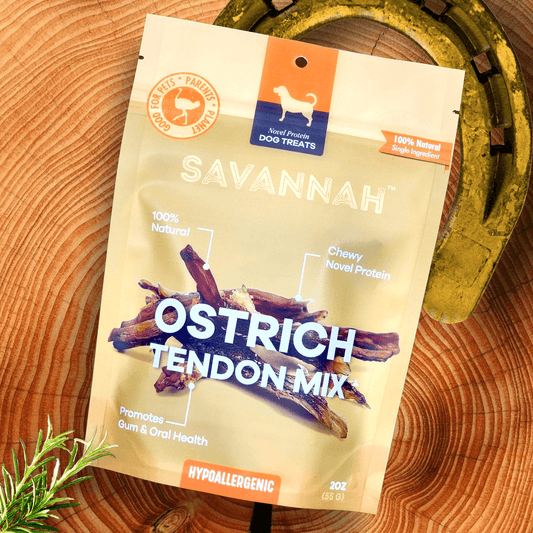 Chewy Ostrich Tendon Mix. Long-lasting, Natural Dog Chew Treat by Savannah Pet Food